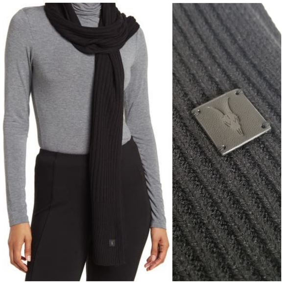 All Saints Accessories - All Saints Winter Scarf Black Ribbed Wool Blend Winter Unisex Mens Accessory